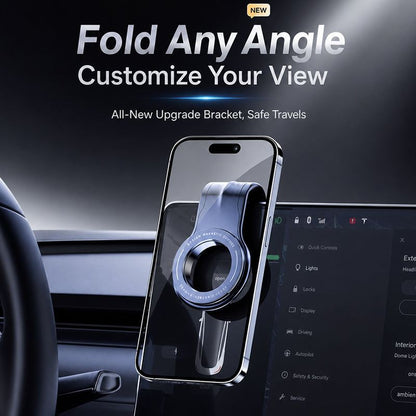 Foldable magnetic car phone mount on Tesla display screen