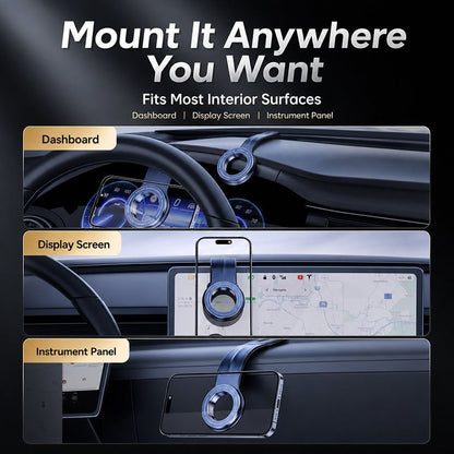 Versatile magnetic car mount on dashboard, screen, and panel